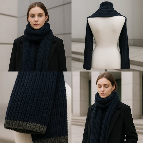 ✨ Navy Textured Knit Winter Scarf — Classic, Cozy & Timeless - Picture 3 of 9